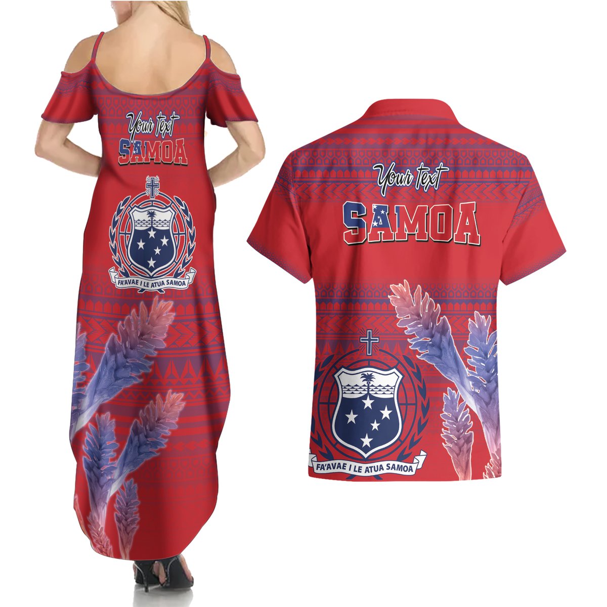 Custom Samoa 1962 Independence Day Custom Couples Matching Summer Maxi Dress and Hawaiian Shirt Manuia le Aso Tuto'atasi Ula Nifo Red Art