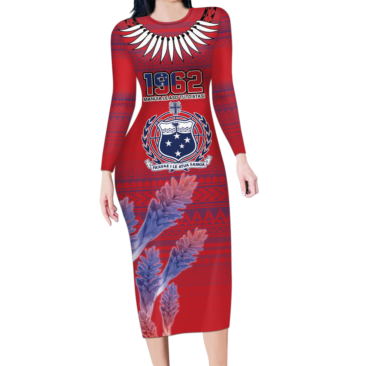 Custom Samoa 1962 Independence Day Custom Family Matching Long Sleeve Bodycon Dress and Hawaiian Shirt Manuia le Aso Tuto'atasi Ula Nifo Red Art