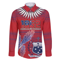 Custom Samoa 1962 Independence Day Custom Family Matching Off The Shoulder Long Sleeve Dress and Hawaiian Shirt Manuia le Aso Tuto'atasi Ula Nifo Red Art
