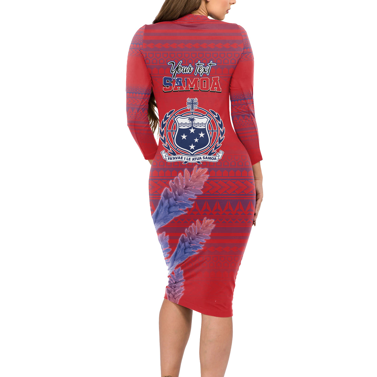 Custom Samoa 1962 Independence Day Custom Long Sleeve Bodycon Dress Manuia le Aso Tuto'atasi Ula Nifo Red Art