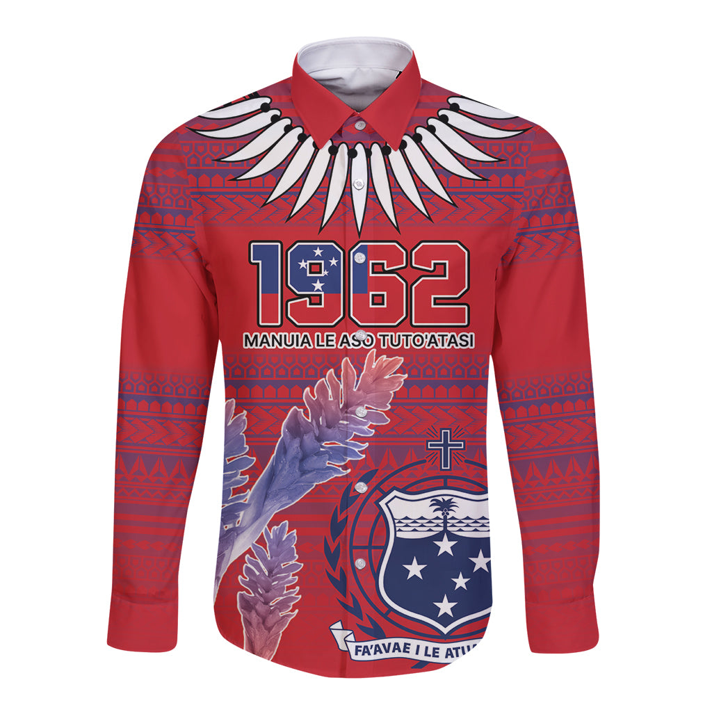 Custom Samoa 1962 Independence Day Custom Long Sleeve Button Shirt Manuia le Aso Tuto'atasi Ula Nifo Red Art