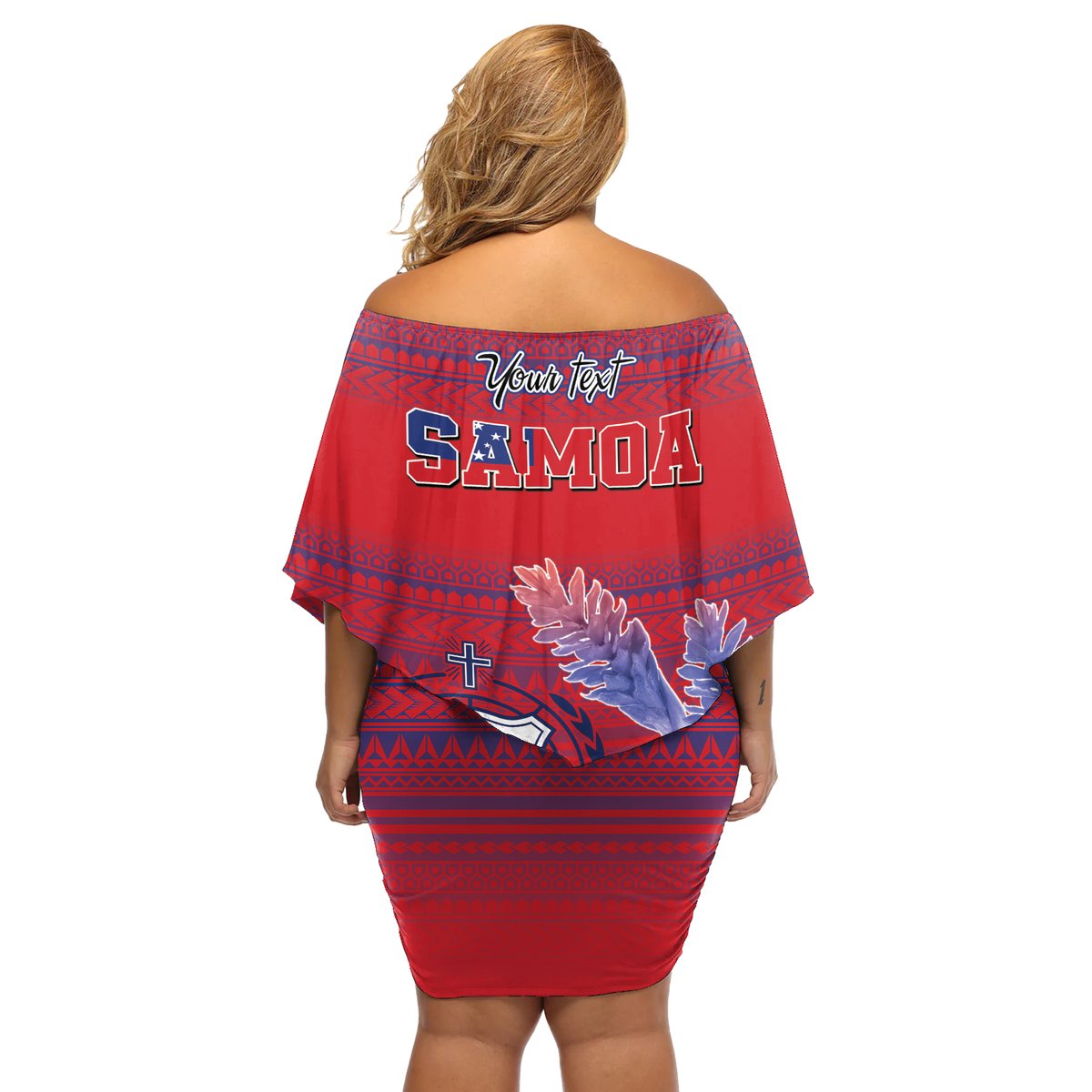 Custom Samoa 1962 Independence Day Custom Off Shoulder Short Dress Manuia le Aso Tuto'atasi Ula Nifo Red Art LT9 - Polynesian Pride