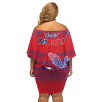 Custom Samoa 1962 Independence Day Custom Off Shoulder Short Dress Manuia le Aso Tuto'atasi Ula Nifo Red Art LT9 - Polynesian Pride