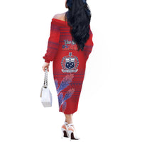 Custom Samoa 1962 Independence Day Custom Off The Shoulder Long Sleeve Dress Manuia le Aso Tuto'atasi Ula Nifo Red Art