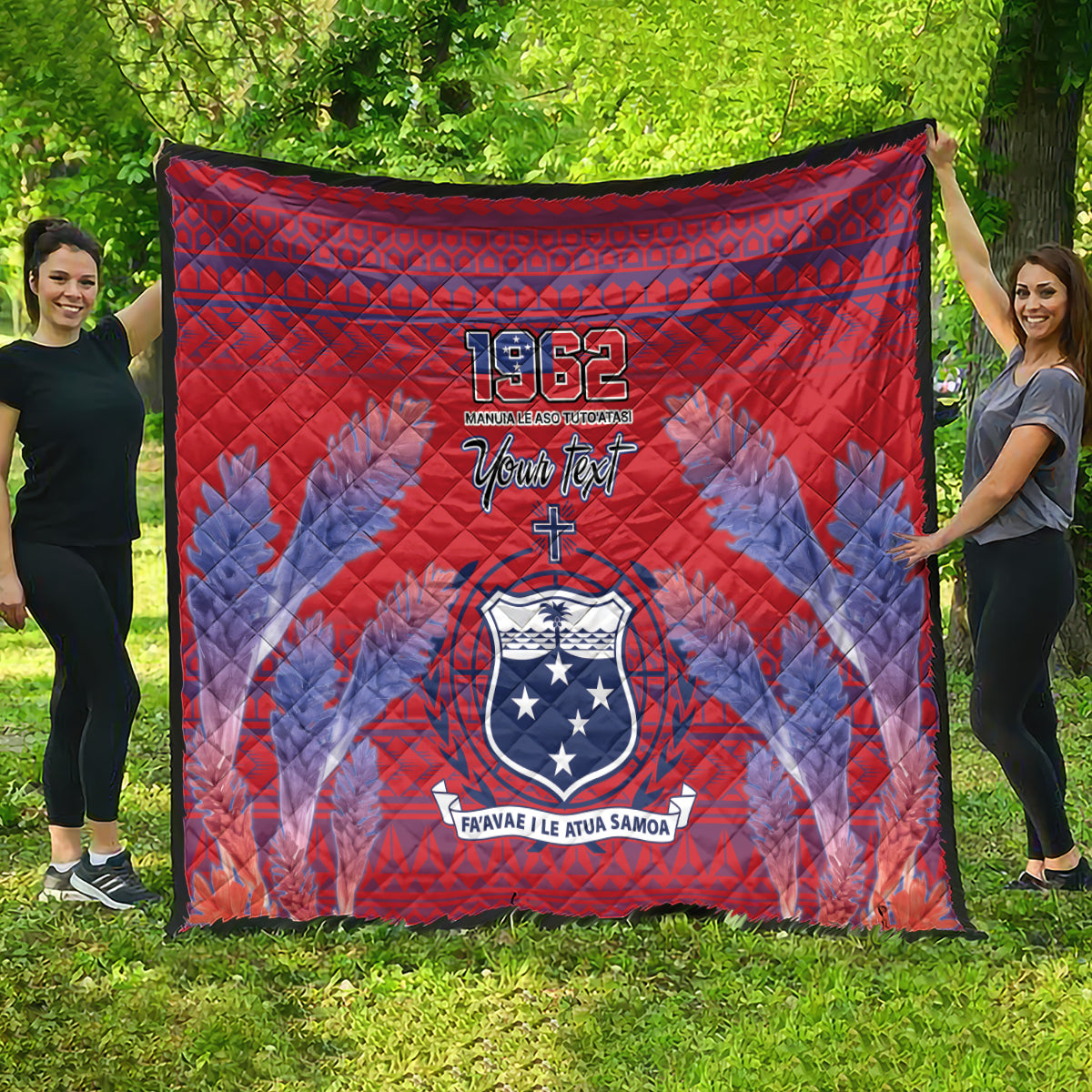 Custom Samoa 1962 Independence Day Custom Quilt Manuia le Aso Tuto'atasi Ula Nifo Red Art