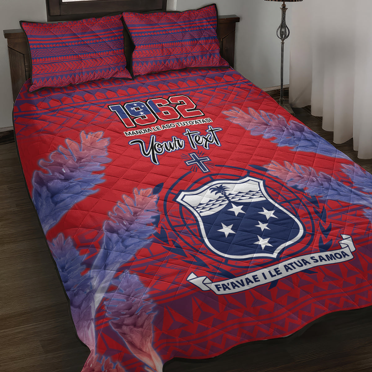 Custom Samoa 1962 Independence Day Custom Quilt Bed Set Manuia le Aso Tuto'atasi Ula Nifo Red Art