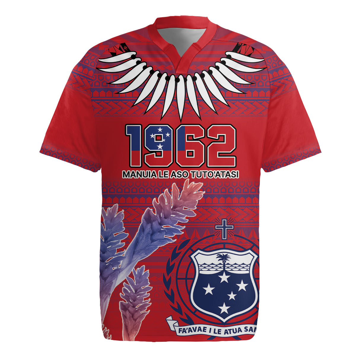 Custom Samoa 1962 Independence Day Custom Rugby Jersey Manuia le Aso Tuto'atasi Ula Nifo Red Art