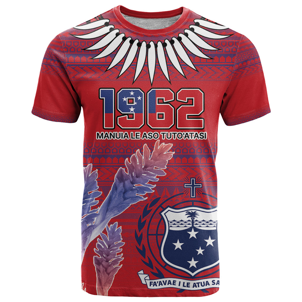 Custom Samoa 1962 Independence Day Custom T Shirt Manuia le Aso Tuto'atasi Ula Nifo Red Art