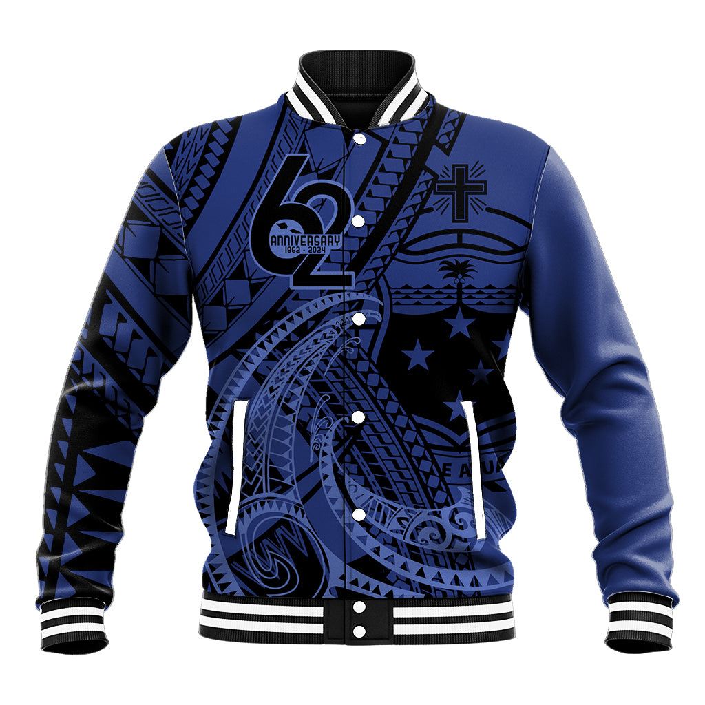 Custom Samoa 62nd Manuia le Aso Tuto'atasi Baseball Jacket Samoan Tatau Blue Art