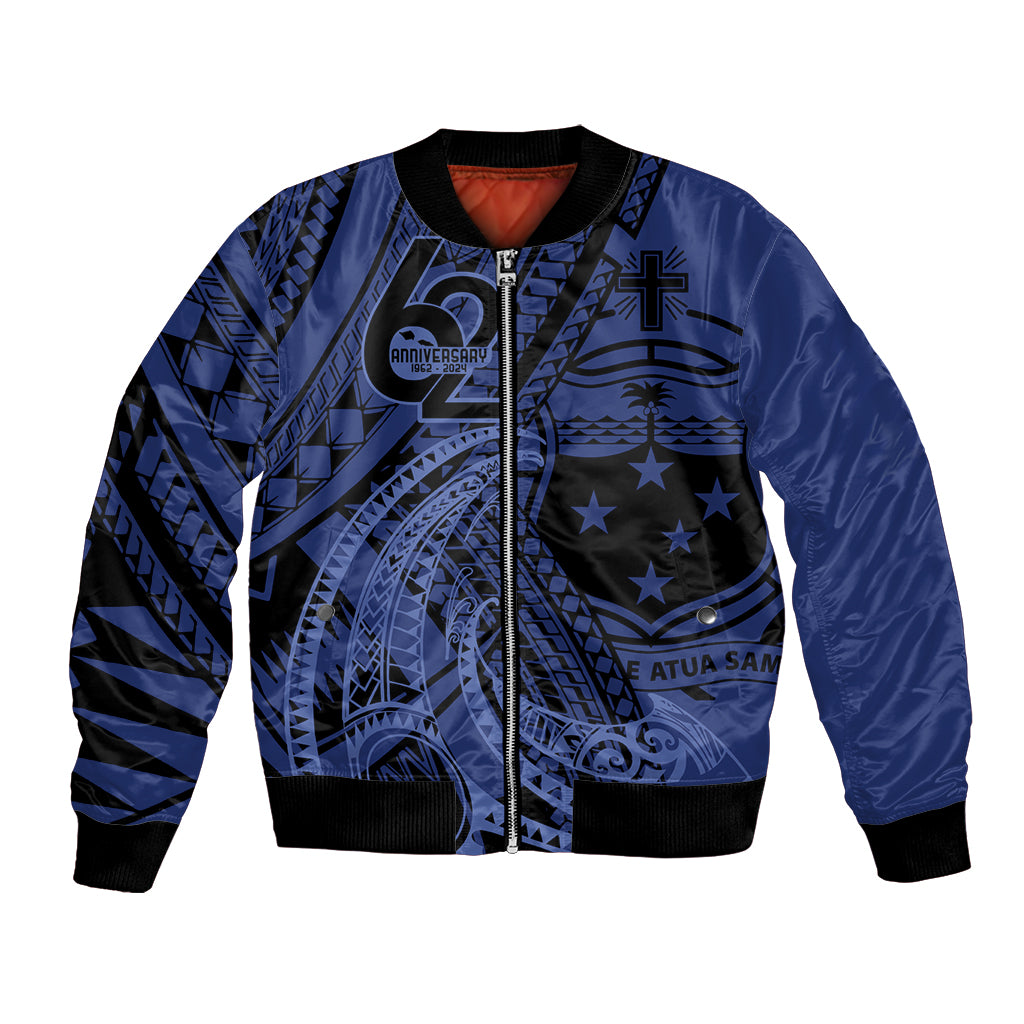 Custom Samoa 62nd Manuia le Aso Tuto'atasi Bomber Jacket Samoan Tatau Blue Art