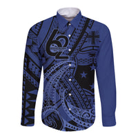 Custom Samoa 62nd Manuia le Aso Tuto'atasi Long Sleeve Button Shirt Samoan Tatau Blue Art