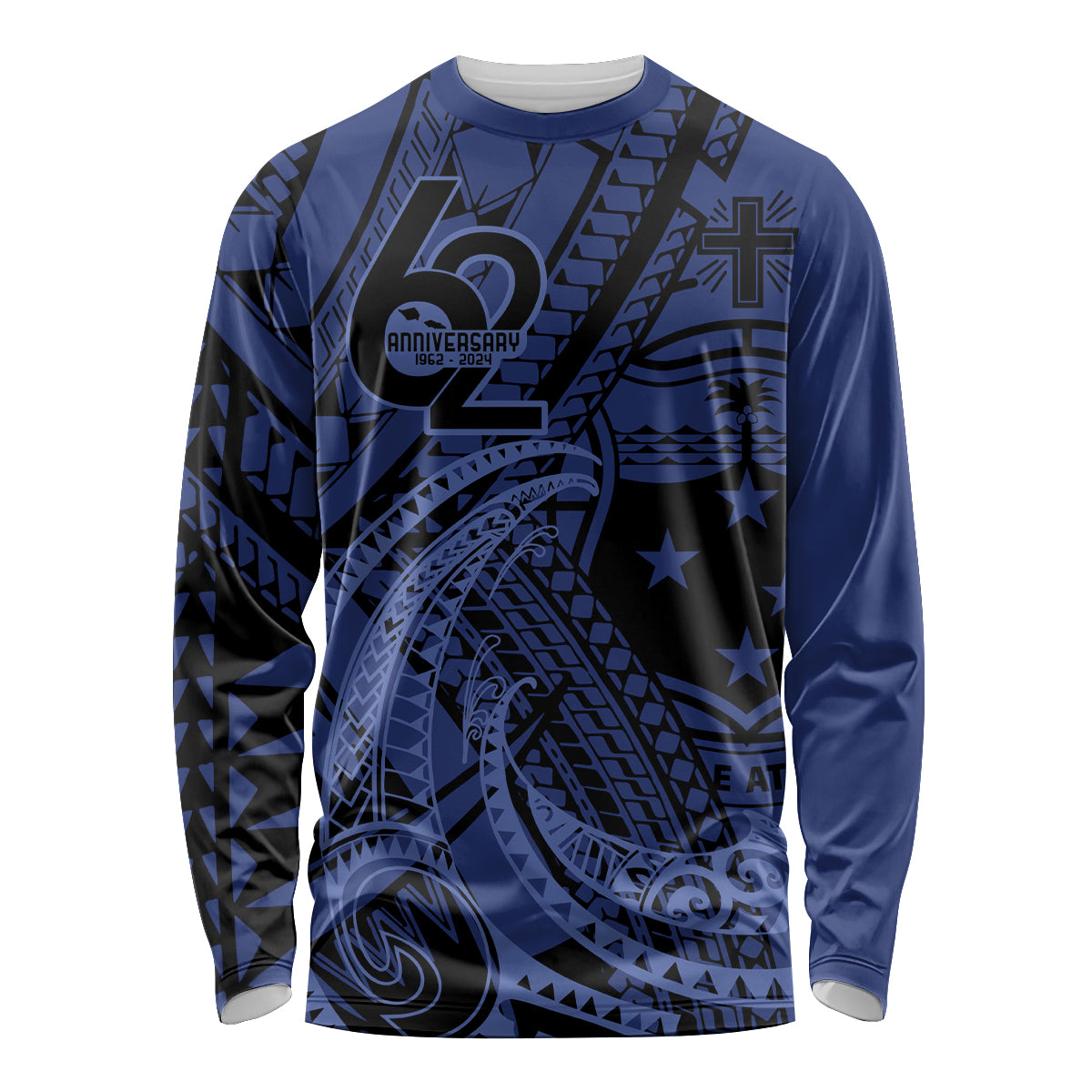 Custom Samoa 62nd Manuia le Aso Tuto'atasi Long Sleeve Shirt Samoan Tatau Blue Art