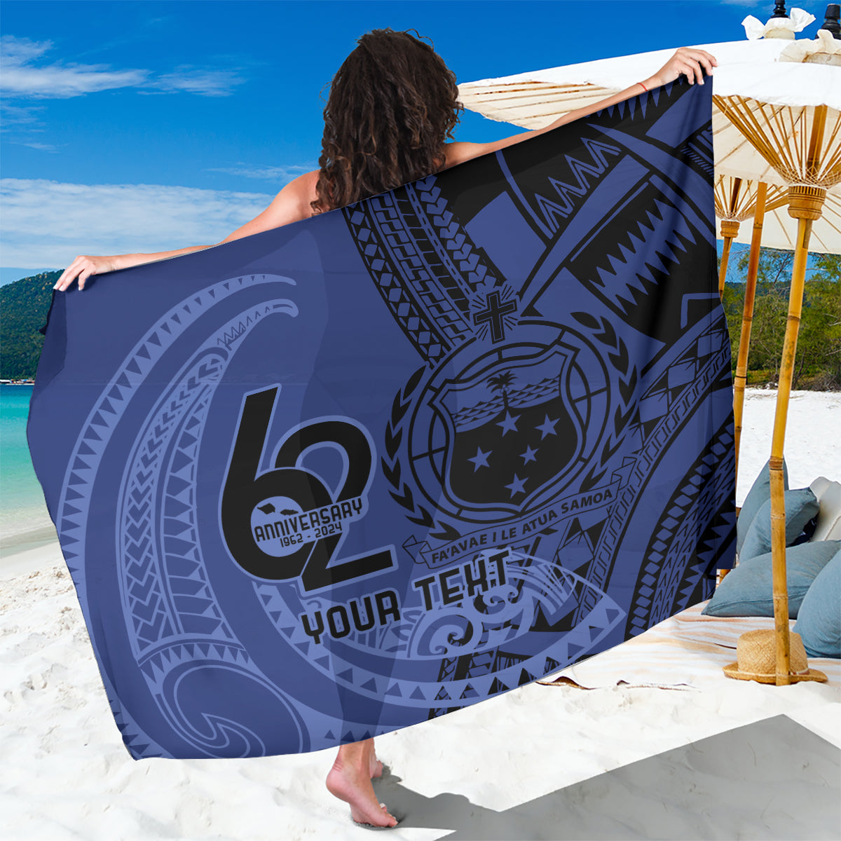 Custom Samoa 62nd Manuia le Aso Tuto'atasi Sarong Samoan Tatau Blue Art