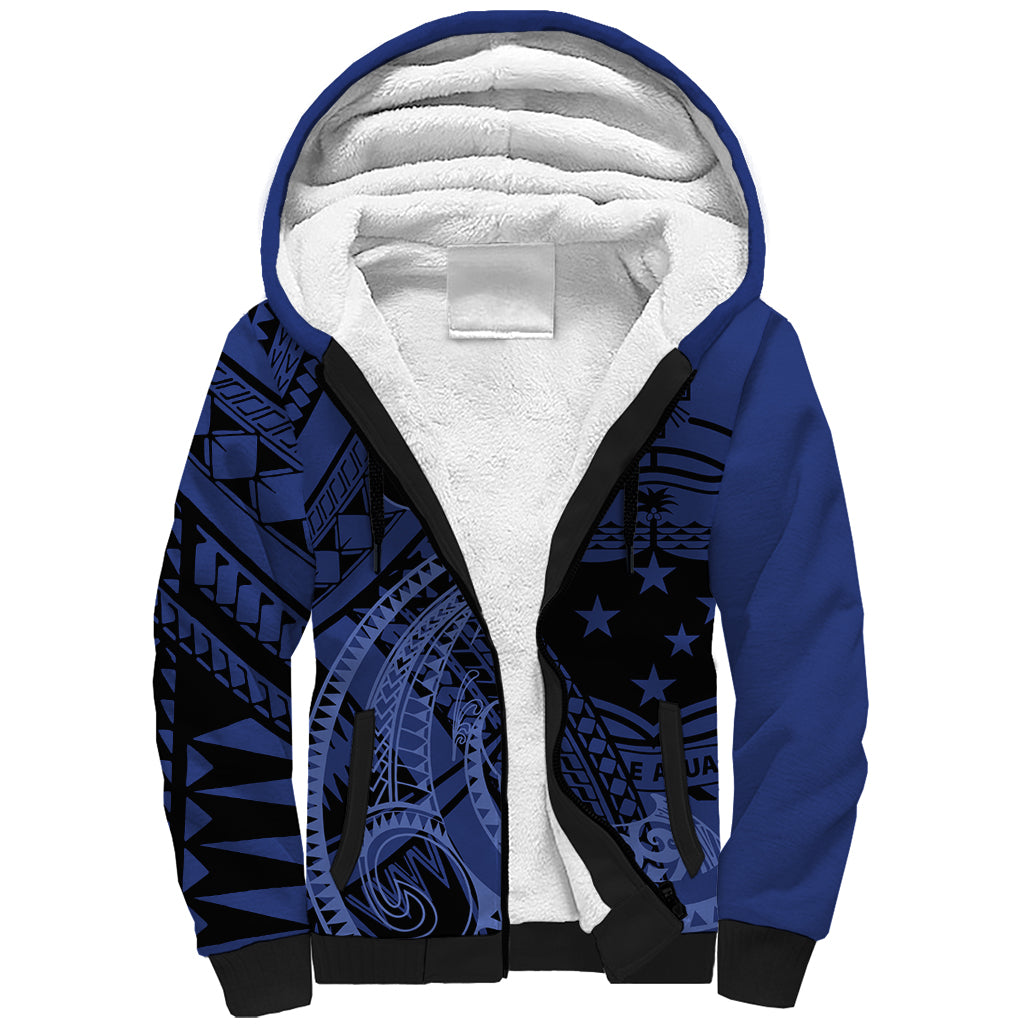 Custom Samoa 62nd Manuia le Aso Tuto'atasi Sherpa Hoodie Samoan Tatau Blue Art