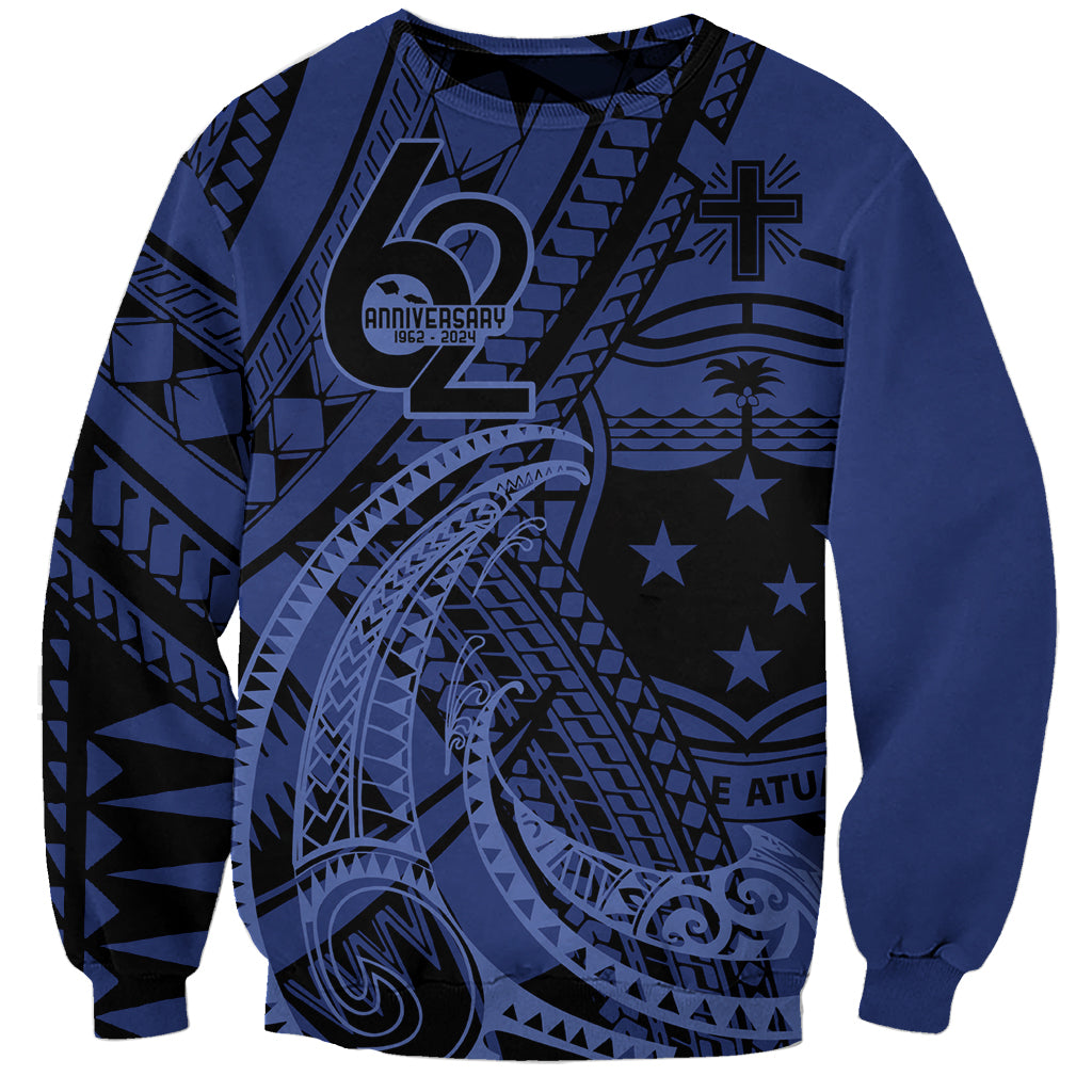 Custom Samoa 62nd Manuia le Aso Tuto'atasi Sweatshirt Samoan Tatau Blue Art