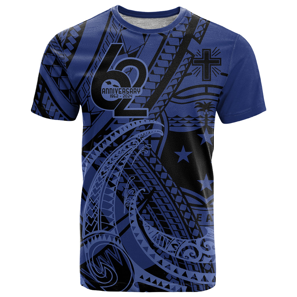 Custom Samoa 62nd Manuia le Aso Tuto'atasi T Shirt Samoan Tatau Blue Art