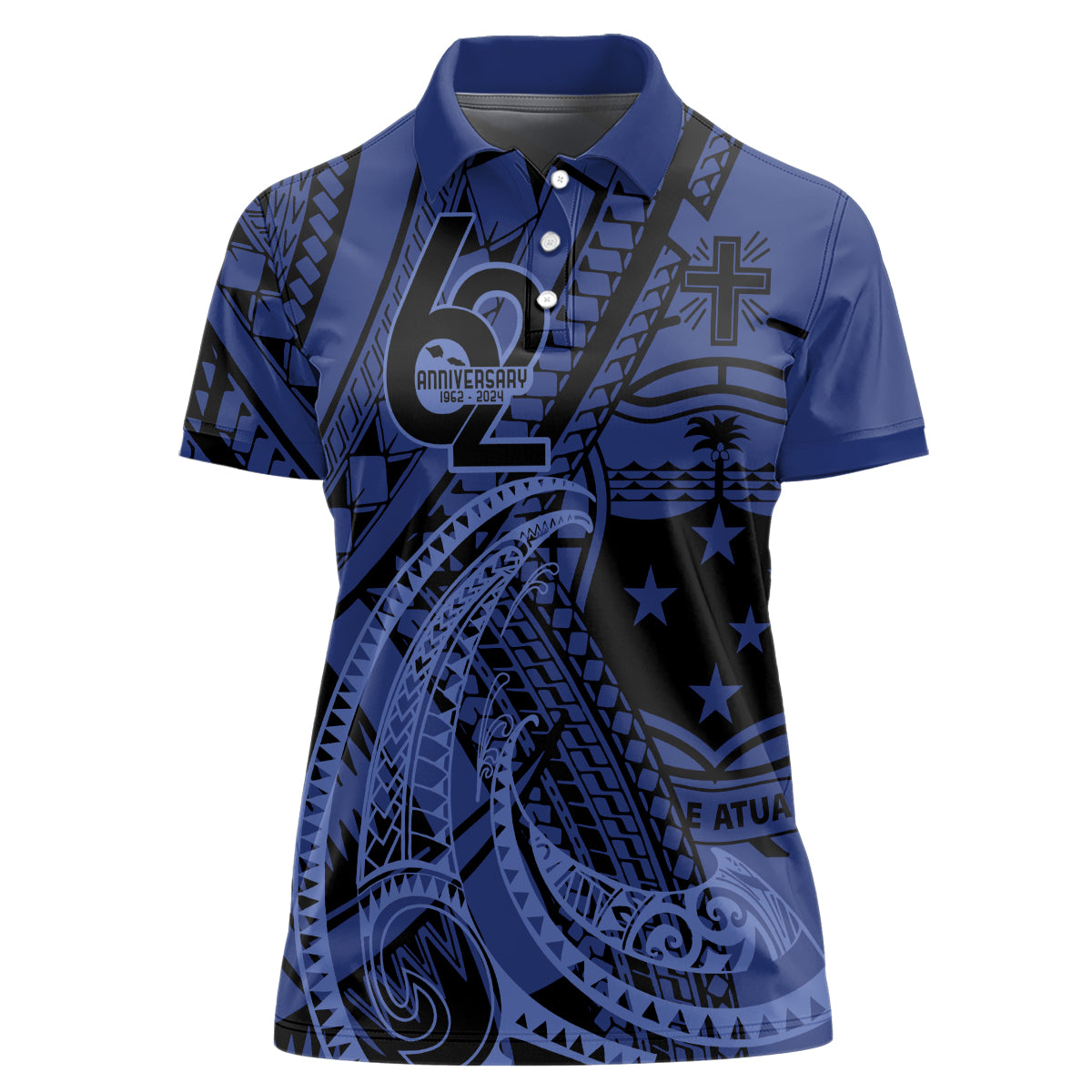 Custom Samoa 62nd Manuia le Aso Tuto'atasi Women Polo Shirt Samoan Tatau Blue Art