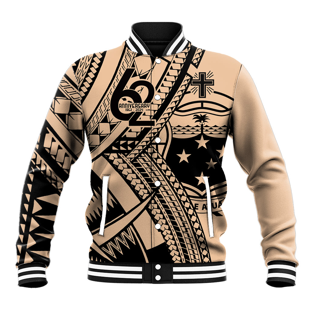 Custom Samoa Manuia le 62 Tausaga O le Tuto’atasi Baseball Jacket Samoan Tatau Beige Art