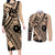 Custom Samoa Manuia le 62 Tausaga O le Tuto’atasi Couples Matching Long Sleeve Bodycon Dress and Long Sleeve Button Shirt Samoan Tatau Beige Art