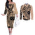 Custom Samoa Manuia le 62 Tausaga O le Tuto’atasi Couples Matching Off The Shoulder Long Sleeve Dress and Long Sleeve Button Shirt Samoan Tatau Beige Art