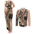 Custom Samoa Manuia le 62 Tausaga O le Tuto’atasi Couples Matching Tank Maxi Dress and Long Sleeve Button Shirt Samoan Tatau Beige Art