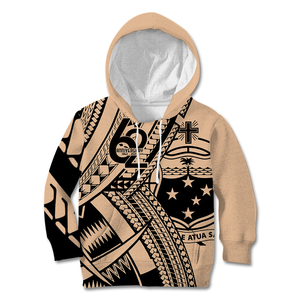 Custom Samoa Manuia le 62 Tausaga O le Tuto’atasi Kid Hoodie Samoan Tatau Beige Art