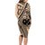 Custom Samoa Manuia le 62 Tausaga O le Tuto’atasi Long Sleeve Bodycon Dress Samoan Tatau Beige Art