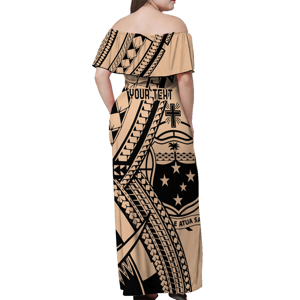 Custom Samoa Manuia le 62 Tausaga O le Tuto’atasi Off Shoulder Maxi Dress Samoan Tatau Beige Art