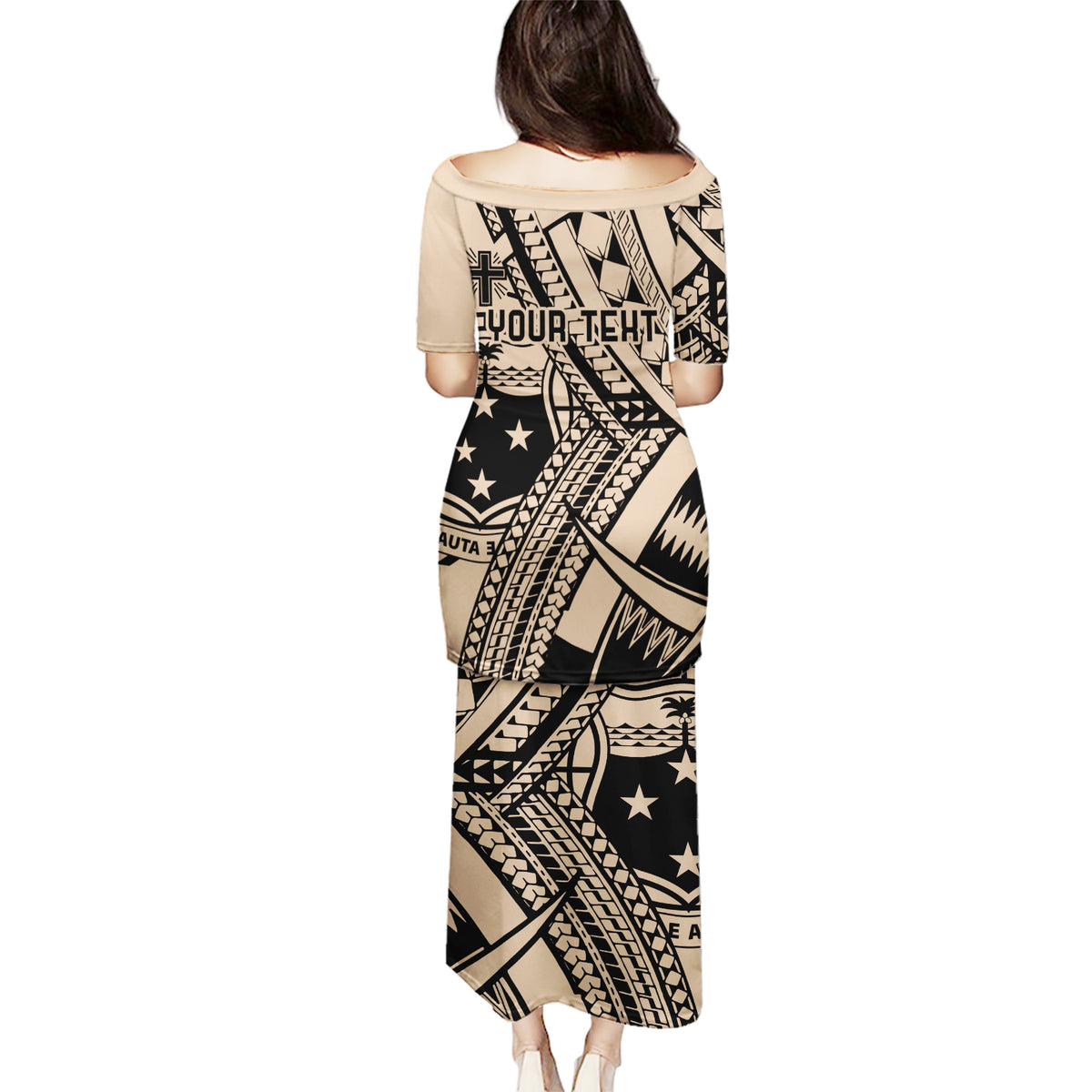 Custom Samoa Manuia le 62 Tausaga O le Tuto’atasi Puletasi Samoan Tatau Beige Art