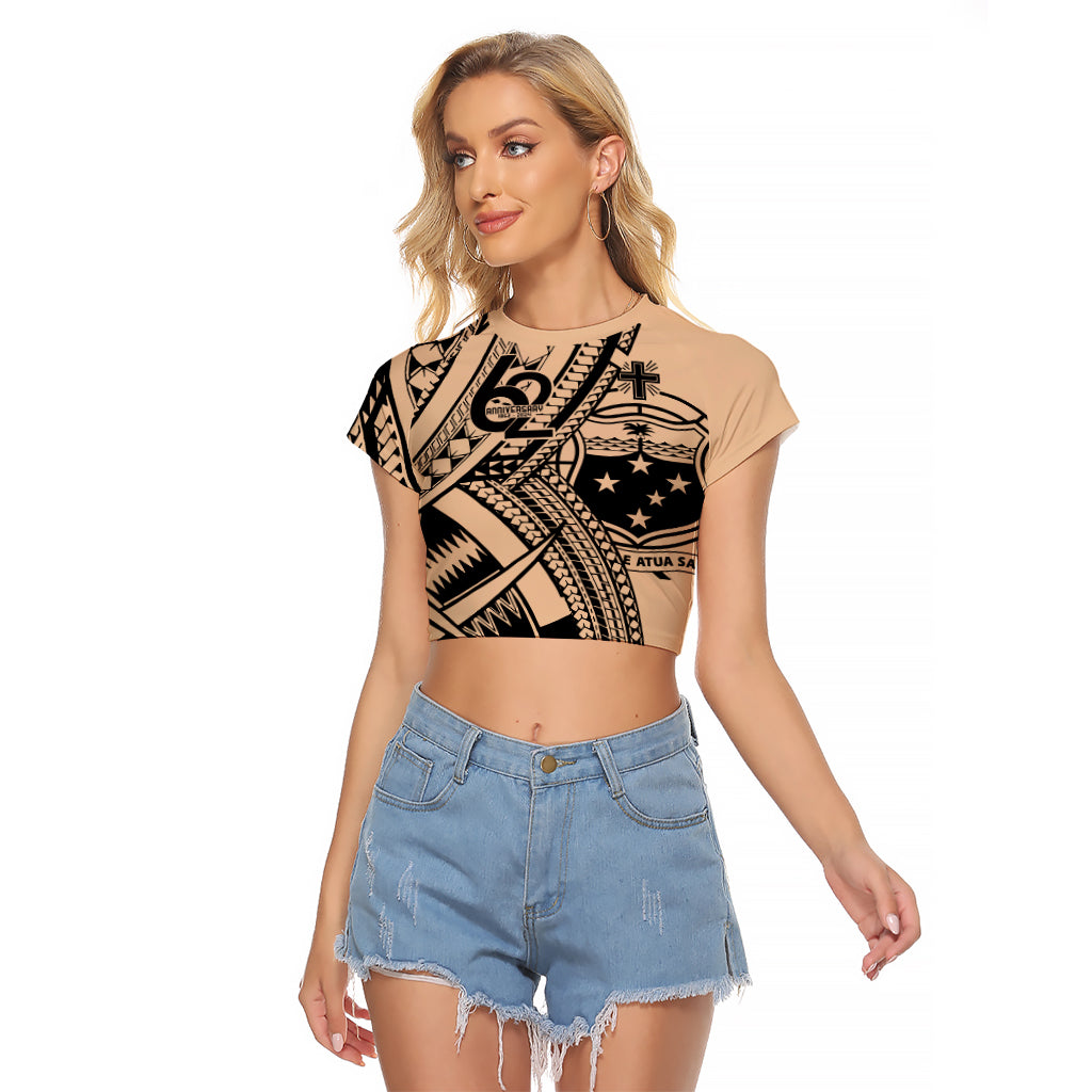 Custom Samoa Manuia le 62 Tausaga O le Tuto’atasi Raglan Cropped T Shirt Samoan Tatau Beige Art