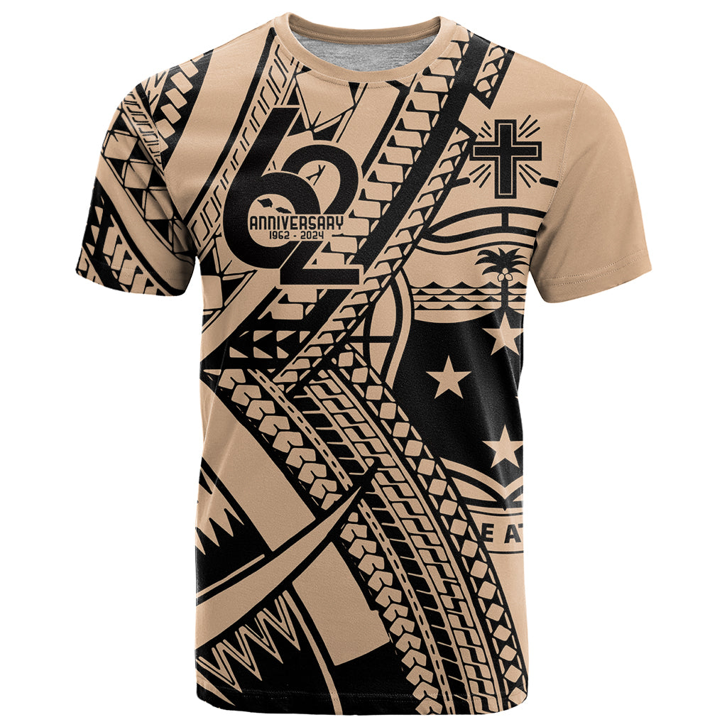 Custom Samoa Manuia le 62 Tausaga O le Tuto’atasi T Shirt Samoan Tatau Beige Art