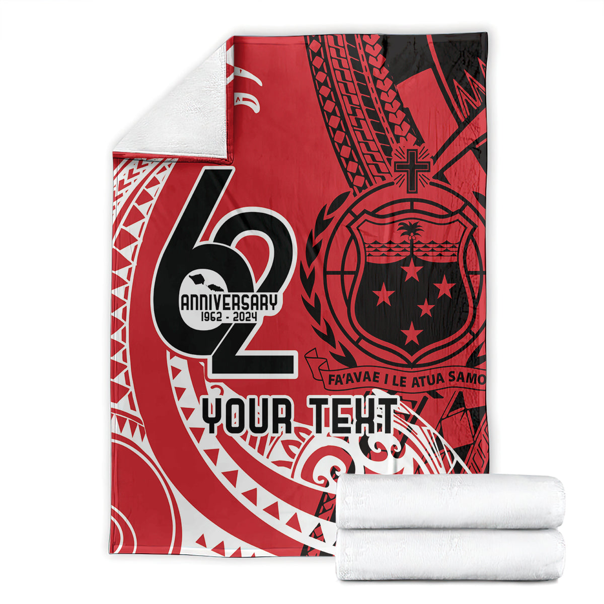 Custom Samoa Manuia le 62 Tausaga O le Tuto’atasi Blanket Samoan Tatau Red Art