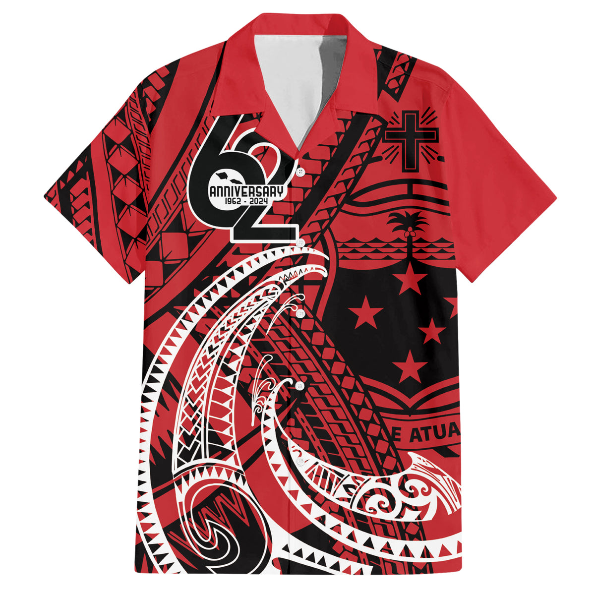 Custom Samoa Manuia le 62 Tausaga O le Tuto’atasi Family Matching Short Sleeve Bodycon Dress and Hawaiian Shirt Samoan Tatau Red Art