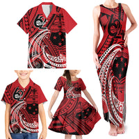 Custom Samoa Manuia le 62 Tausaga O le Tuto’atasi Family Matching Tank Maxi Dress and Hawaiian Shirt Samoan Tatau Red Art