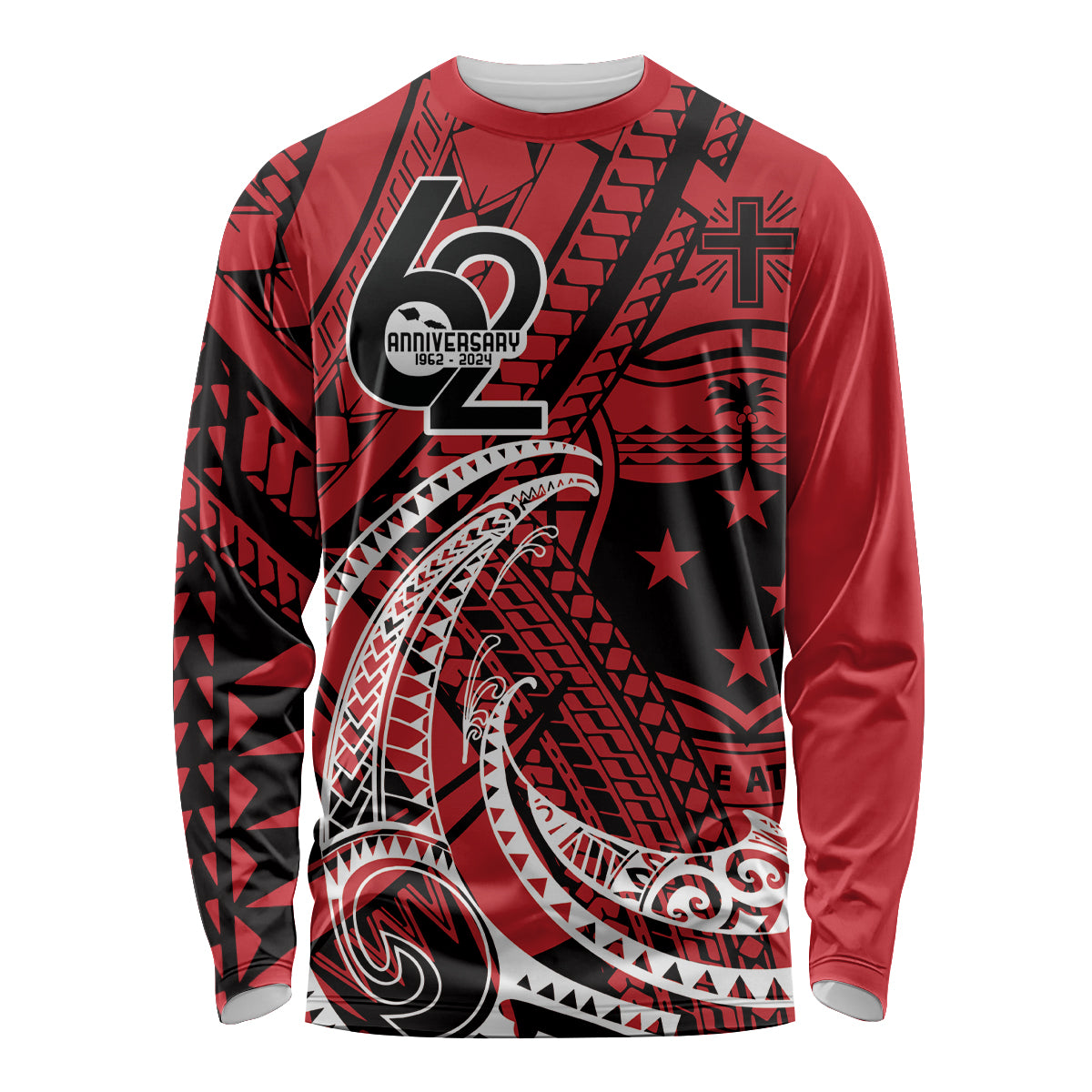 Custom Samoa Manuia le 62 Tausaga O le Tuto’atasi Long Sleeve Shirt Samoan Tatau Red Art