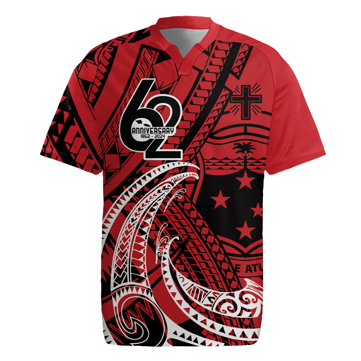 Custom Samoa Manuia le 62 Tausaga O le Tuto’atasi Rugby Jersey Samoan Tatau Red Art