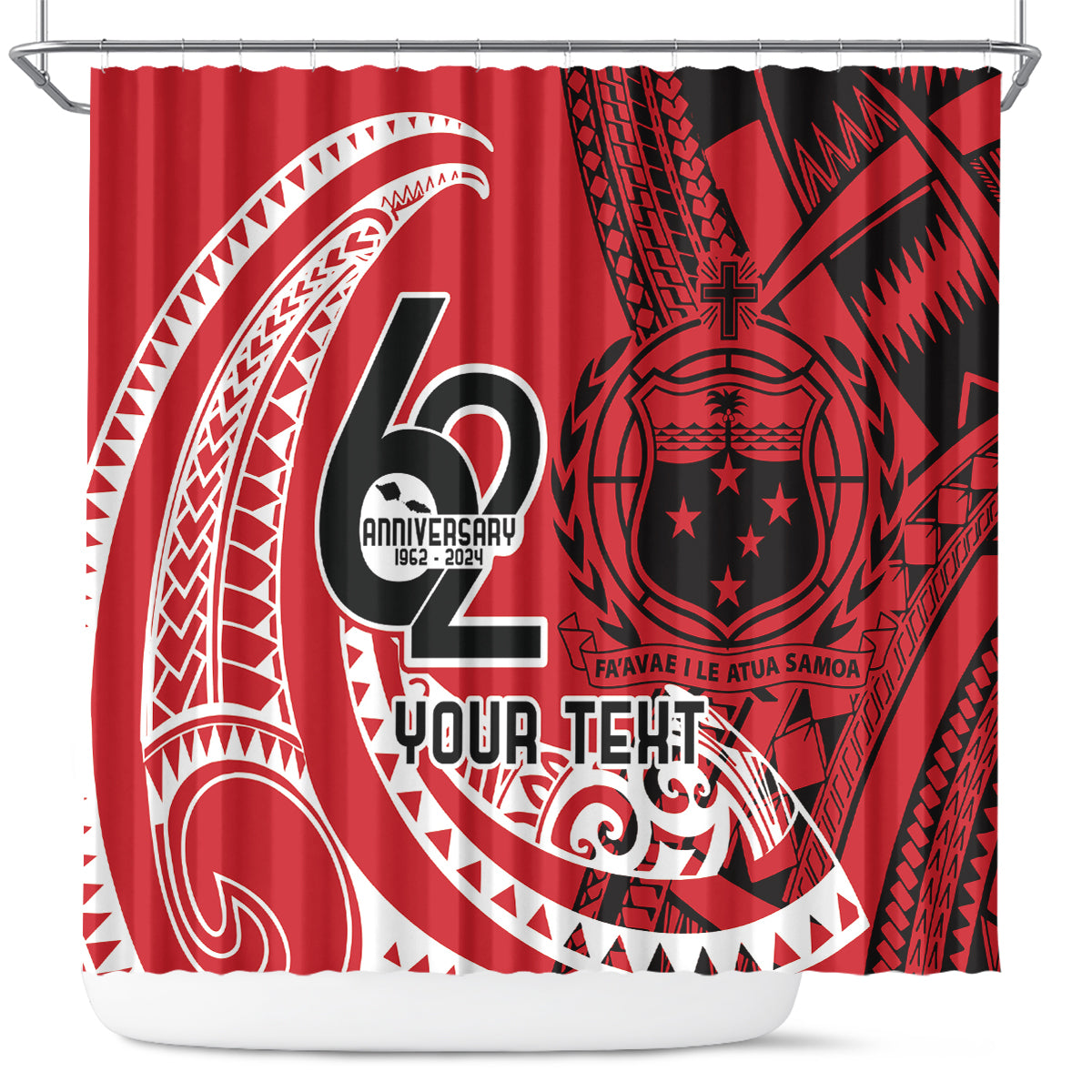 Custom Samoa Manuia le 62 Tausaga O le Tuto’atasi Shower Curtain Samoan Tatau Red Art