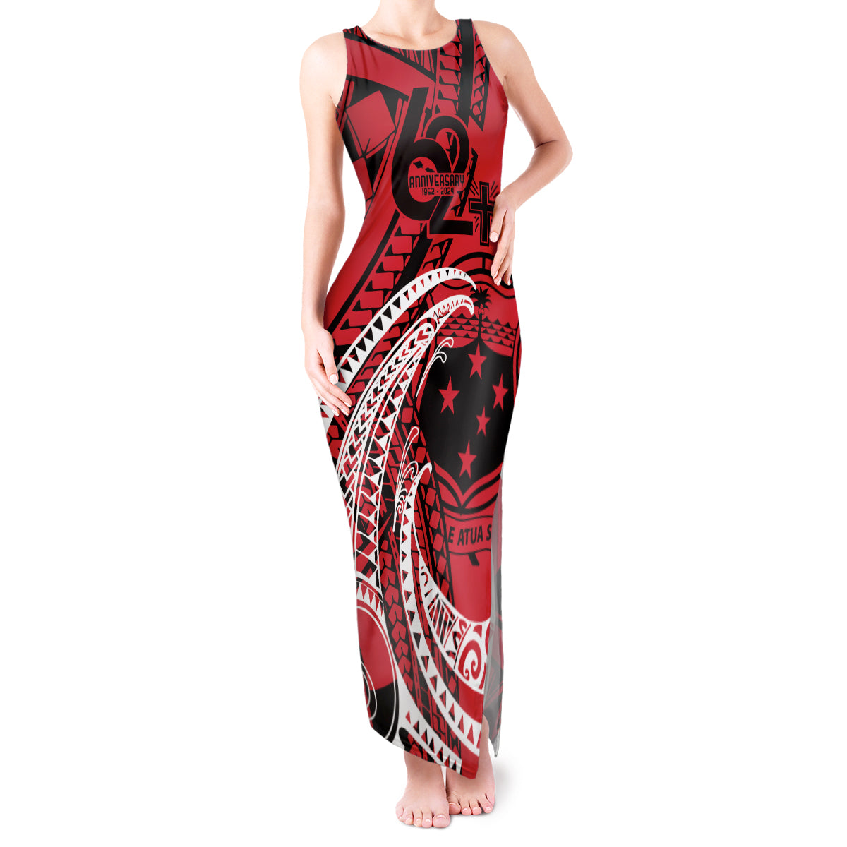 Custom Samoa Manuia le 62 Tausaga O le Tuto’atasi Tank Maxi Dress Samoan Tatau Red Art