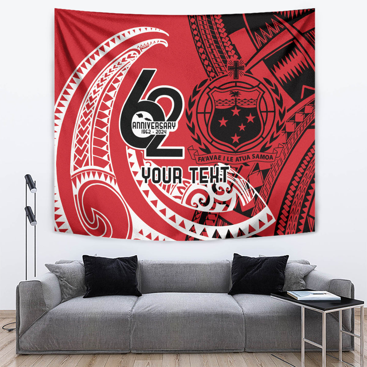 Custom Samoa Manuia le 62 Tausaga O le Tuto’atasi Tapestry Samoan Tatau Red Art