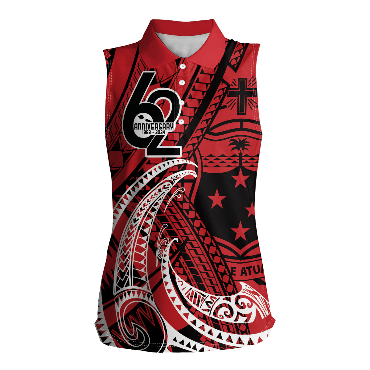 Custom Samoa Manuia le 62 Tausaga O le Tuto’atasi Women Sleeveless Polo Shirt Samoan Tatau Red Art