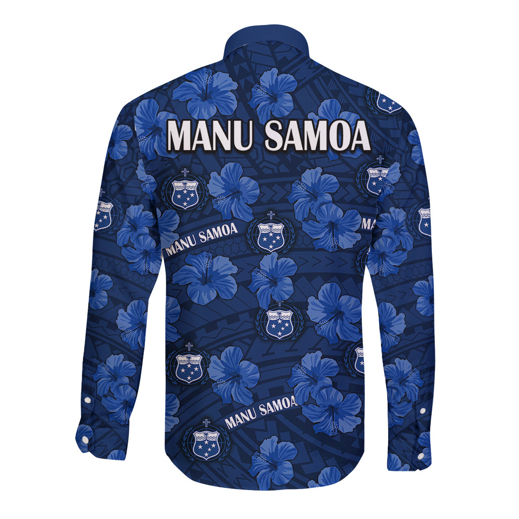 Manu Samoa Rugby Long Sleeve Button Shirt Polynesian Style With Hibiscus LT9 - Polynesian Pride
