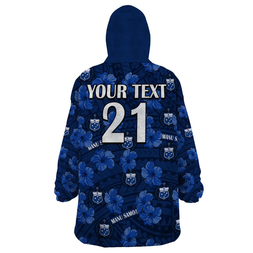 (Custom Text And Number) Manu Samoa Rugby Wearable Blanket Hoodie Polynesian Style With Hibiscus LT9 - Polynesian Pride