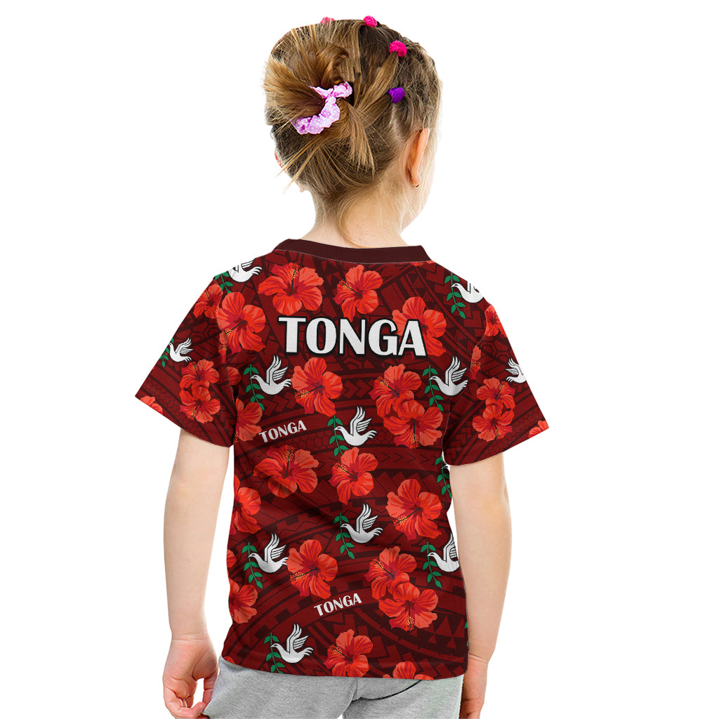 Tonga Rugby Kid T Shirt Polynesian Style With Hibiscus LT9 - Polynesian Pride