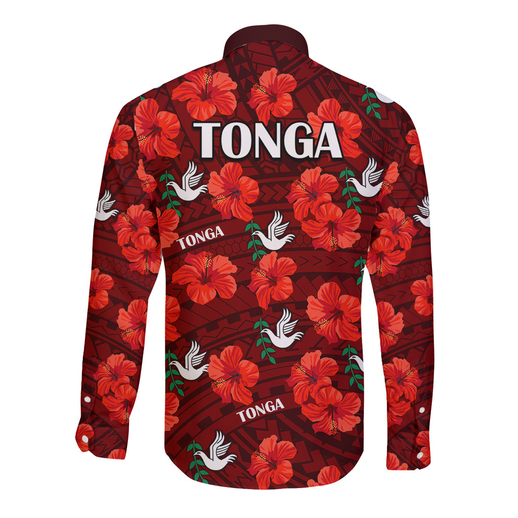 Tonga Rugby Long Sleeve Button Shirt Polynesian Style With Hibiscus LT9 - Polynesian Pride