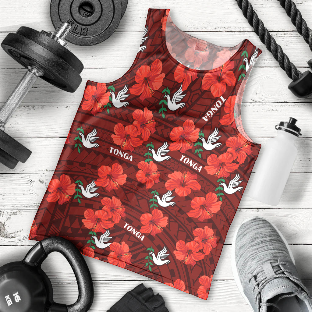 Tonga Rugby Men Tank Top Polynesian Style With Hibiscus LT9 Red - Polynesian Pride