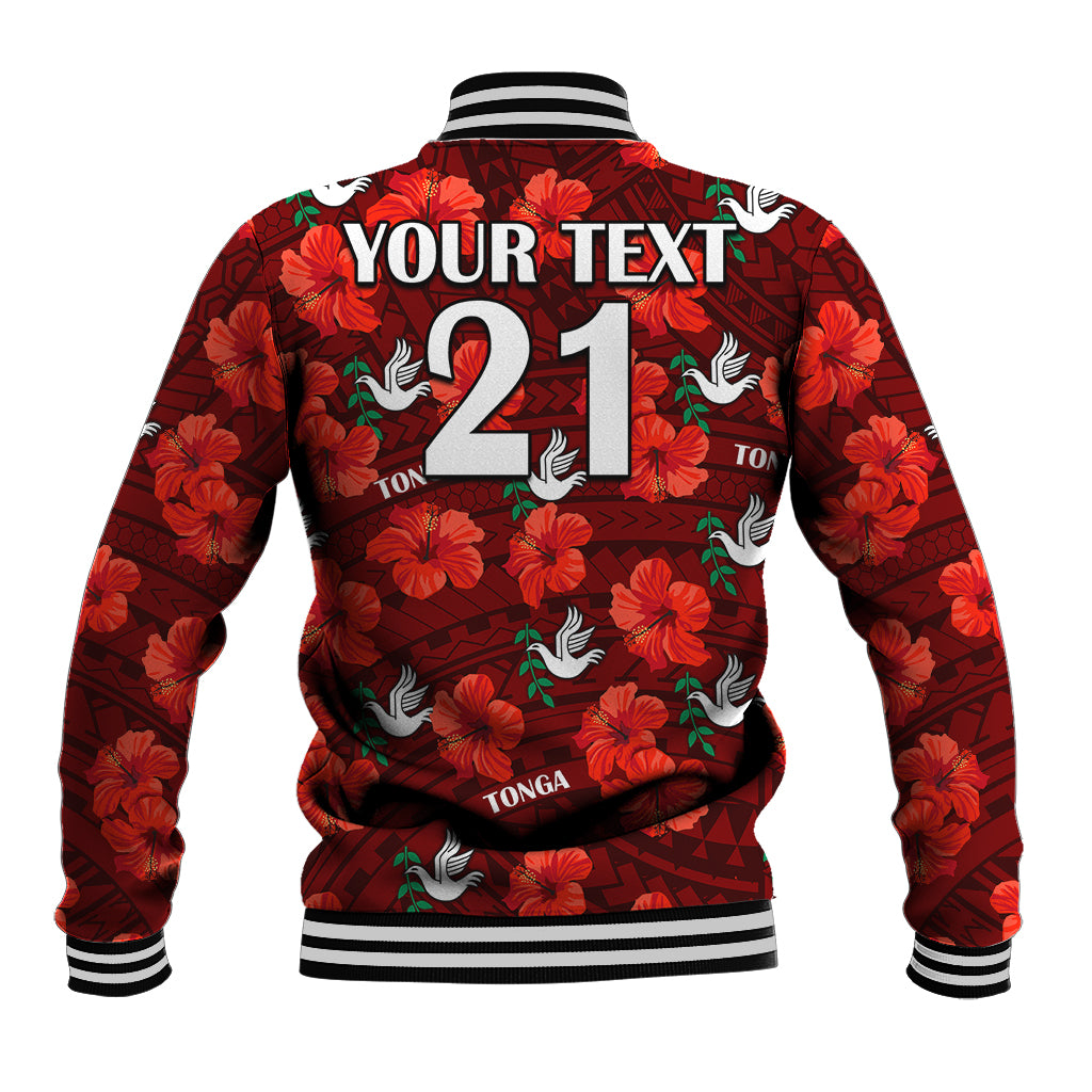 (Custom Text And Number) Tonga Rugby Baseball Jacket Polynesian Style With Hibiscus LT9 - Polynesian Pride