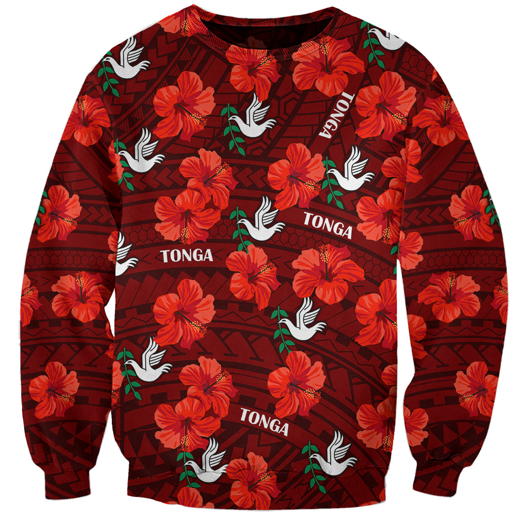 (Custom Text And Number) Tonga Rugby Sweatshirt Polynesian Style With Hibiscus LT9 Unisex Red - Polynesian Pride