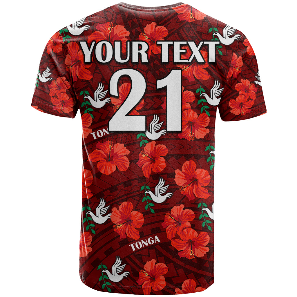 (Custom Text and Number) Tonga Rugby T Shirt Polynesian Style With Hibiscus LT9 - Polynesian Pride