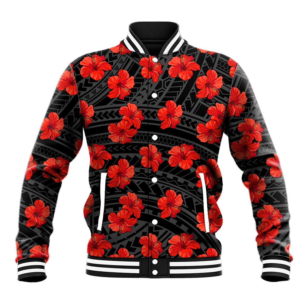 Polynesian Pride Hawaii Style With Hibiscus Baseball Jacket Black LT9 Unisex Black - Polynesian Pride