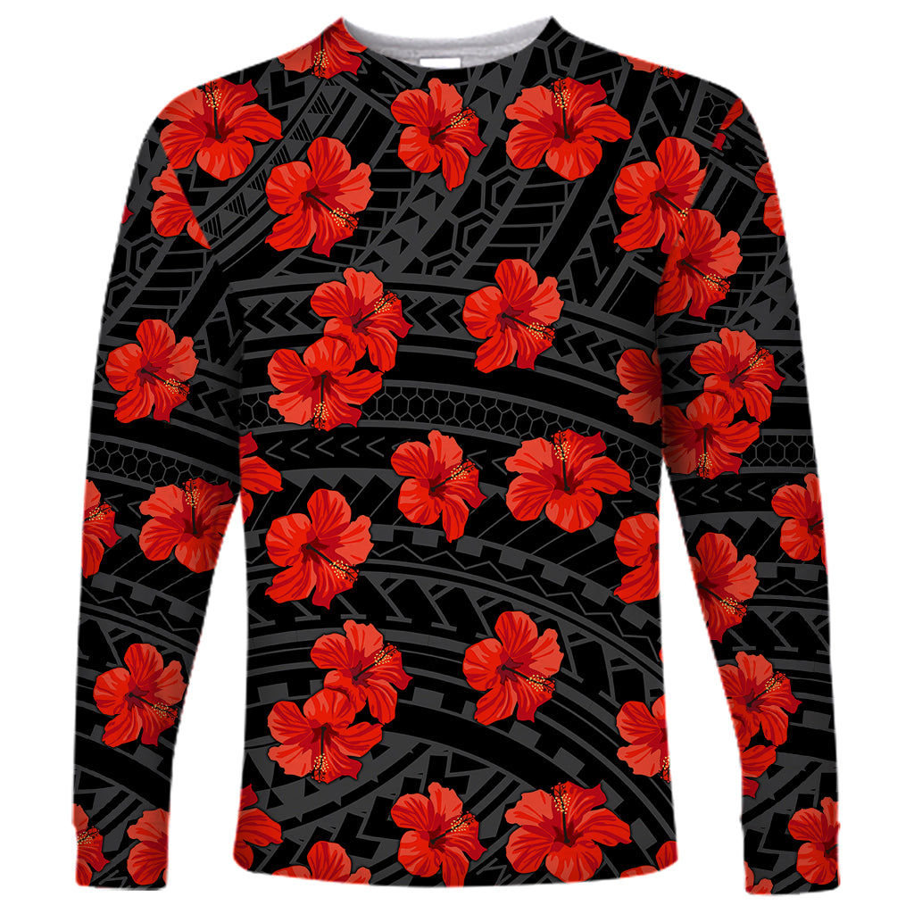 Polynesian Pride Hawaii Style With Hibiscus Long Sleeve Shirt Black LT9 Unisex Black - Polynesian Pride